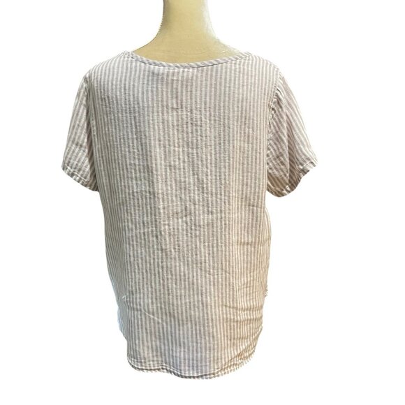 Christian Siriano 100% Linen Tan Striped Short Sleeve Boxy Top Blouse Size Large - Picture 4 of 8